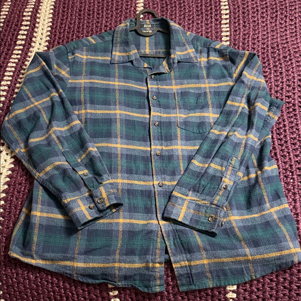 Blue and Green Plaid Button-Up Shirt